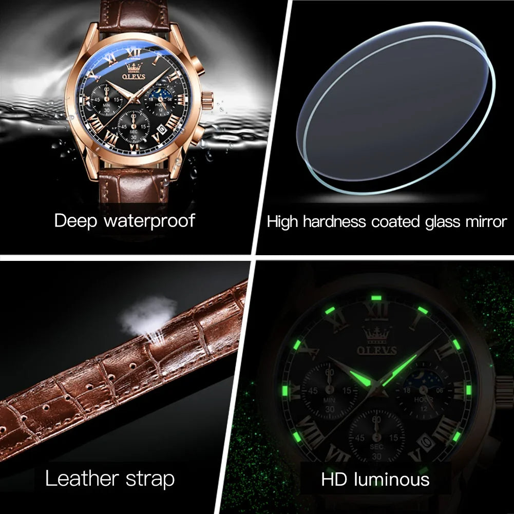 Montre de luxe en cuir pour hommes