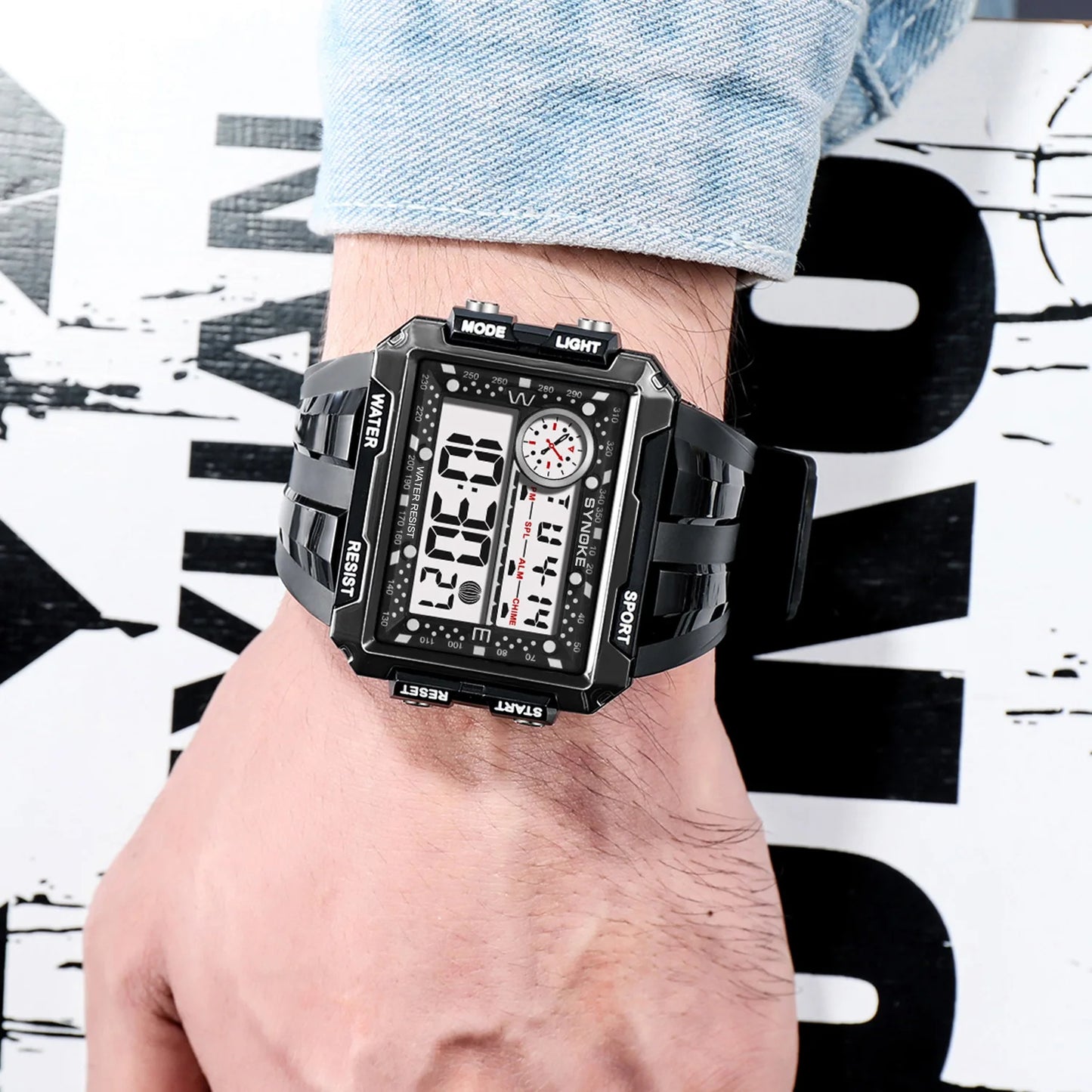 Montre numérique grand écran pour hommes