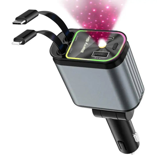 4 en 1 Chargeur de téléphone de voiture avec Lumière d'ambiance étoilée