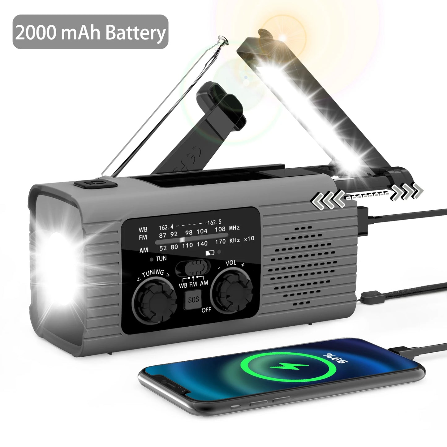Radio solaire rechargeable avec lumière LED