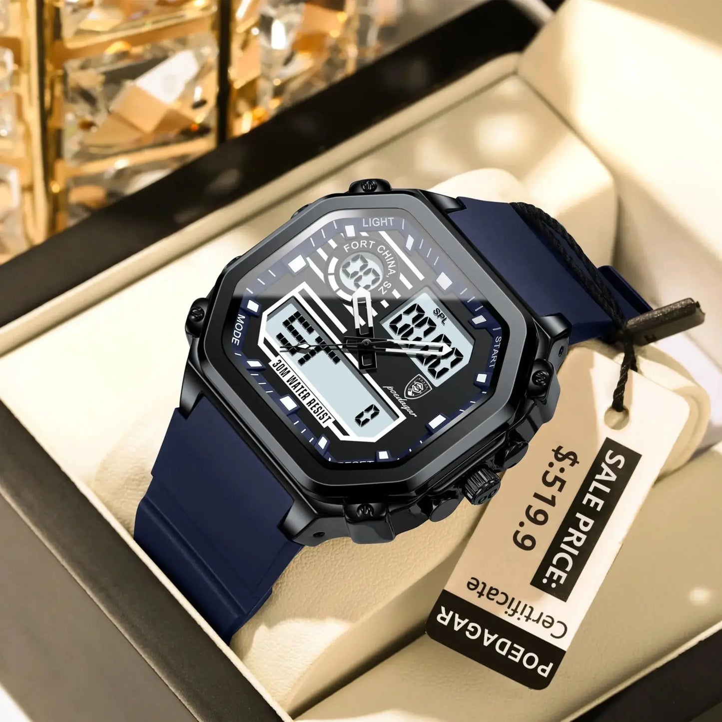 Montre carré électronique pour hommes