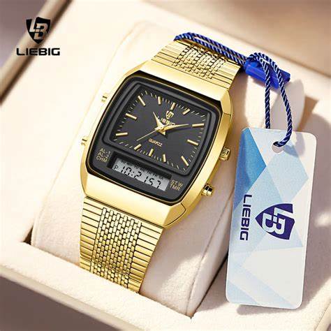 Montre à quartz avec bracelet doré pour hommes