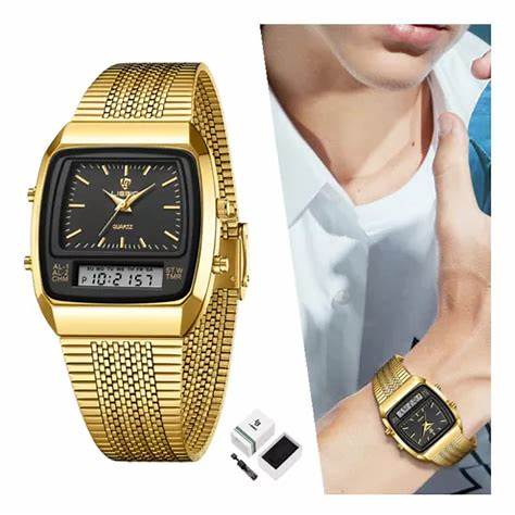 Montre à quartz avec bracelet doré pour hommes